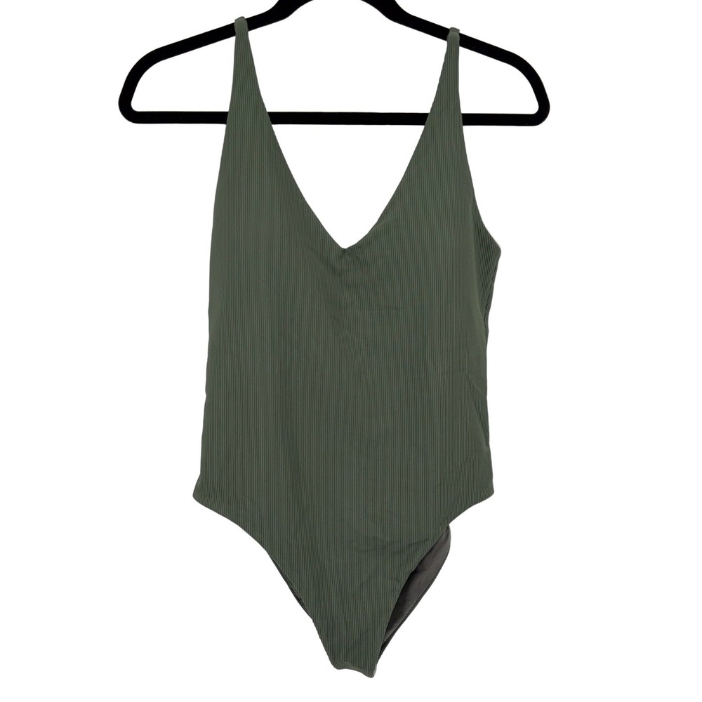 BEACHRIOT. Olive Green Ribbed Spandex Blend Swimsuit One Piece Size M